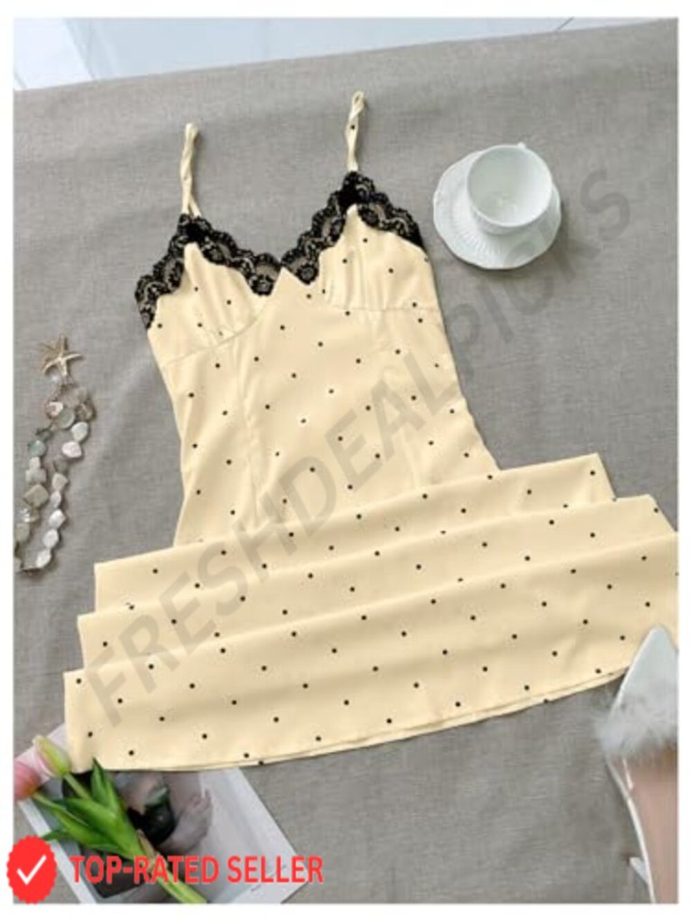 Polka Dot Maxi Dress Spaghetti Strap Lace V-Neck Sexy Summer Sundress - Picture 5 of 5